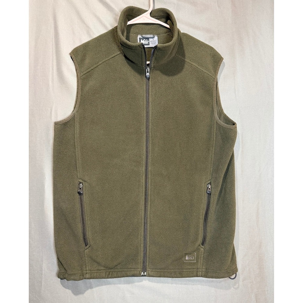 REI Polartec Classic Fleece Vest Mens Medium Olive Green Full Zip Utility
